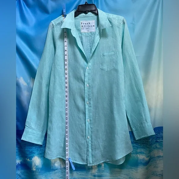 Frank & Eileen Shirley Tailored Button-Up Shirt Classic Linen Size: L Seafoam